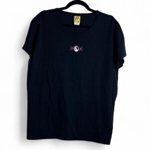 Big Dogs 2XL Black T-Shirt with Floral Embroidery Logo Vintage Tee